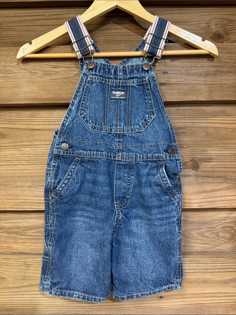 OshKosh B'gosh Denim Short Overalls with Striped Straps